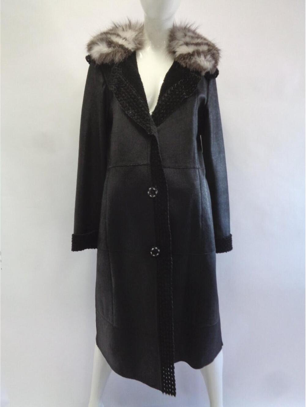 Brand New Black Sheepskin Lamb Fox Fur Coat Jacket Women Woman Sz 2-4 Petite